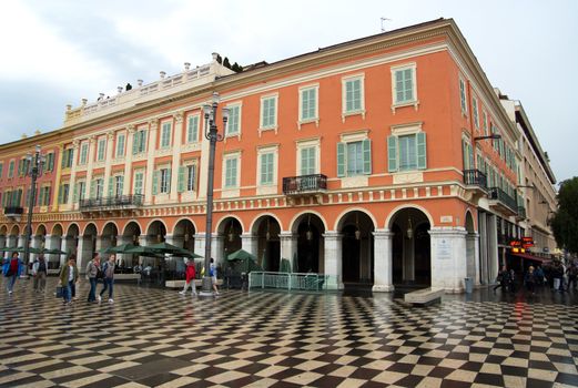 NICE, FRANCE - APRIL 26: The Place Massena on April 26, 2013 in Nice, France. The square was reconstructed in 1979.
