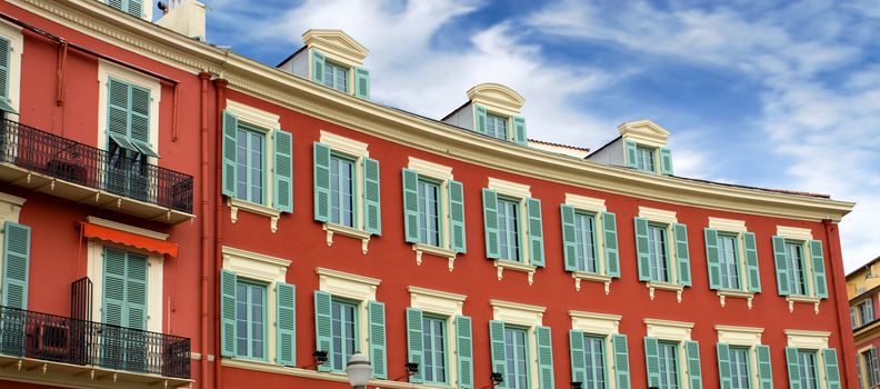 Building detail, in Place Massena, Nice, France