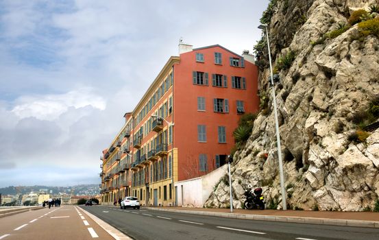 Architecture along Promenade des Anglais of city of Nice, France.