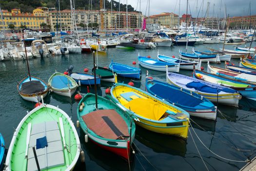 Old classic wooden boats in the old port. Nice, France.