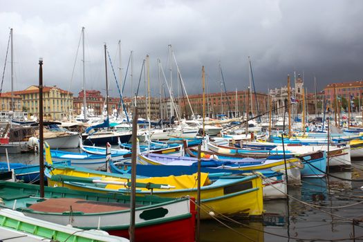 Old classic wooden boats in the old port. Nice, France.