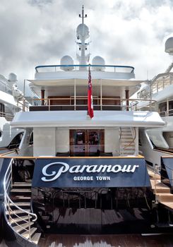 NICE, FRANCE - APRIL 27: A luxury yacht in the port of Port de Nice on April 27, 2013 in Nice, France. Port de Nice was started in 1745.

Nice, France - April 27, 2013: A luxury yacht in the port of Port de Nice in French Riviera. Port de Nice was started in 1745.