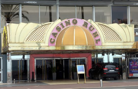 NICE, FRANCE - APRIL 27: Casino of Hotel Le Meridien is located on the Promenade des Anglais on April 27, 2013 in Nice, France. Hotel Le Meridien is a symbol of the Cote d'Azur. Built in 1974.

Nice, France - April 27, 2013: Casino of Hotel Le Meridien is located on the Promenade des Anglais. Hotel Le Meridien is a symbol of the Cote d'Azur. Built in 1974.