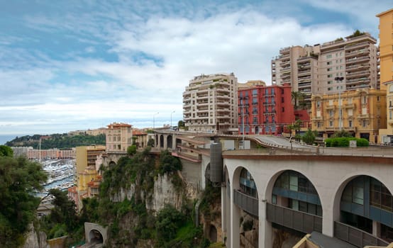MONTE CARLO, MONACO - APRIL 28: View of the city from the train station Monaco-Ville on April 28, 2013 in Monte Carlo, Monaco. 

Monte Carlo, Monaco - April 28, 2013: View of the city from the train station Monaco-Ville