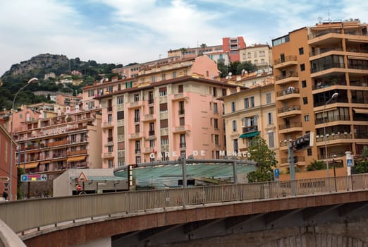 MONACO, MONTE CARLO - APRIL 28: View of the city near the train station Monaco-Ville on April 28, 2013 in Monaco, Monte Carlo. 

Monaco, Monte Carlo - April 28, 2013: View of the city near the train station Monaco-Ville