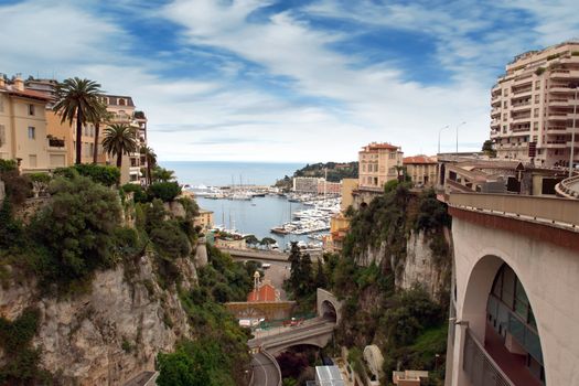 View of the harbor from the train station Monaco-Ville