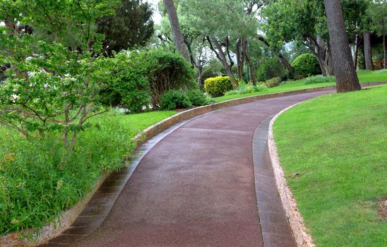 Pedestrian path in Saint Martin Park in Monte Carlo, Monaco.