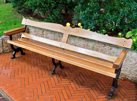 Wooden bench in the park, Monte Carlo, Monaco