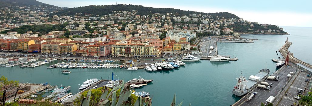 NICE, FRANCE - APRIL 29: Panoramic view of Port de Nice on April 29, 2013 in Nice, France. Port de Nice was started in 1745.

Nice, France - April 29, 2013: Panoramic view of Port de Nice in French Riviera. Port de Nice was started in 1745.