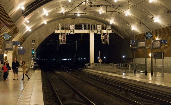 MONTE CARLO, MONACO - APRIL 28: The train station Monaco-Ville of Monaco on April 28, 2013 in Monte Carlo, Monaco. There are no airports in Monaco and the only way to get there is by railroad, roads or the sea.

Monte Carlo, Monaco - April 28, 2013: The train station Monaco-Ville of Monaco. There are no airports in Monaco and the only way to get there is by railroad, roads or the sea.