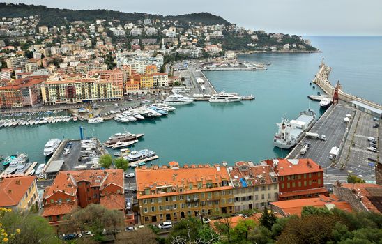 NICE, FRANCE - APRIL 29: View of Port de Nice on April 29, 2013 in Nice, France. Port de Nice was started in 1745.

Nice, France - April 29, 2013: View of Port de Nice in French Riviera. Port de Nice was started in 1745.