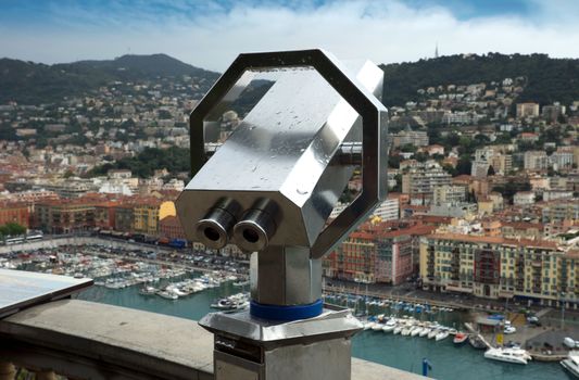 Telescope on the observation point in city of Nice, France