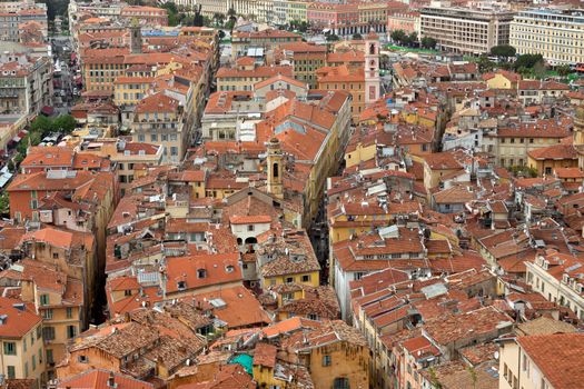 NICE, FRANCE - APRIL 29: Wonderful panoramic view with colorful historical houses of the old city on April 29, 2013 in Nice, France. 

Nice, France - April 29, 2013: Wonderful panoramic view with colorful historical houses of the old city.