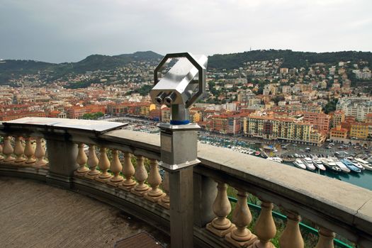 Telescope on the observation point in city of Nice, France