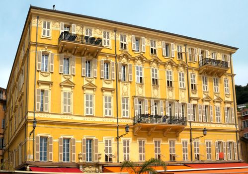 NICE, FRANCE - APRIL 29: Architecture along Promenade des Anglais on April 29, 2013 in Nice, France. It is a symbol of the Cote d'Azur and was built in 1830 at the expense of the British colony.

Nice, France - April 29, 2013: Architecture along Promenade des Anglais. Promenade des Anglais is a symbol of the Cote d'Azur and was built in 1830 at the expense of the British colony.