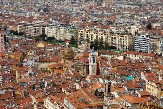 NICE, FRANCE - APRIL 29: Wonderful panoramic view with colorful historical houses of the old city on April 29, 2013 in Nice, France. 

Nice, France - April 29, 2013: Wonderful panoramic view with colorful historical houses of the old city.