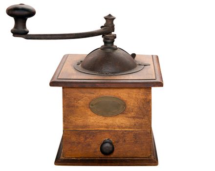 Vintage coffee grinder mill isolated on white. Clipping path included.