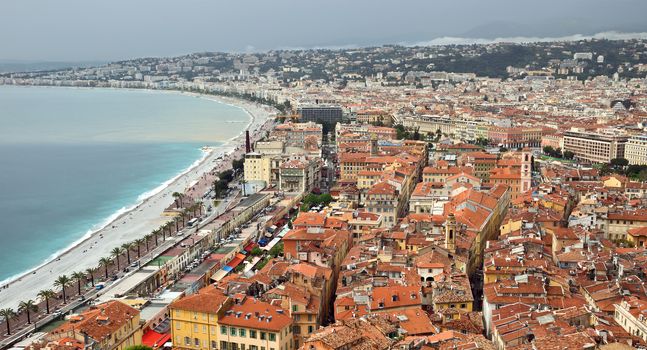 NICE, FRANCE - APRIL 29: Wonderful panoramic view with colorful historical houses of the old city on April 29, 2013 in Nice, France. 

Nice, France - April 29, 2013: Wonderful panoramic view with colorful historical houses of the old city.