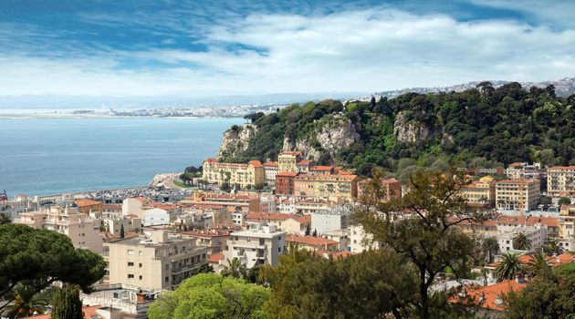 NICE, FRANCE - APRIL 30: Panoramic view of district Villefranche-sur-Mer on April 30, 2013 in Nice, France. 

Nice, France - April 30, 2013: Panoramic view of district Villefranche-sur-Mer.