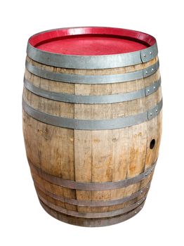 Wooden barrel for wine with steel ring. Clipping path included.