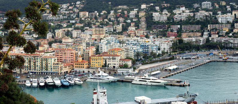 NICE, FRANCE - APRIL 29: Panoramic view of Port de Nice on April 29, 2013 in Nice, France. Port de Nice was started in 1745.

Nice, France - April 29, 2013: Panoramic view of Port de Nice in French Riviera. Port de Nice was started in 1745.