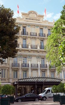 MONTE CARLO, MONACO - MAY 1: Hotel Hermitage on May 1, 2013 in Monte Carlo, Monaco. This historic luxury hotel was built in the early 1900s in the heart of Monte-Carlo.

Monte Carlo, Monaco - May 1, 2013: Hotel Hermitage. This historic luxury hotel was built in the early 1900s in the heart of Monte-Carlo.