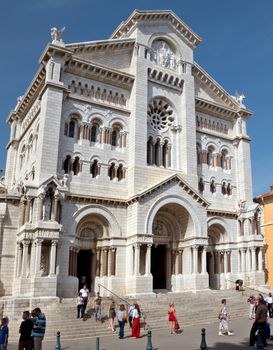 MONTE CARLO, MONACO - MAY 1: Saint Nicholas Cathedral on May 1, 2013 in Monte Carlo, Monaco. Built between 1875 and 1884 in the Romanesque-Byzantine style.

Monte Carlo, Monaco - May 1, 2013: Saint Nicholas Cathedral. Built between 1875 and 1884 in the Romanesque-Byzantine style. People are visiting the Cathedral.