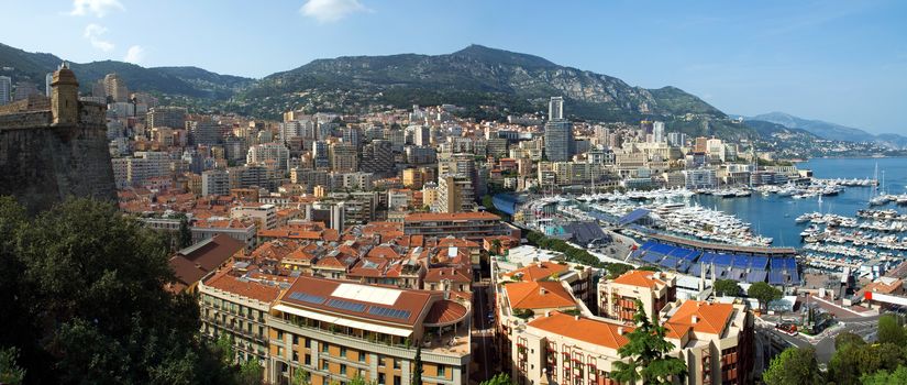 Monaco Harbour and Monte Carlo viewed from the Palace Square