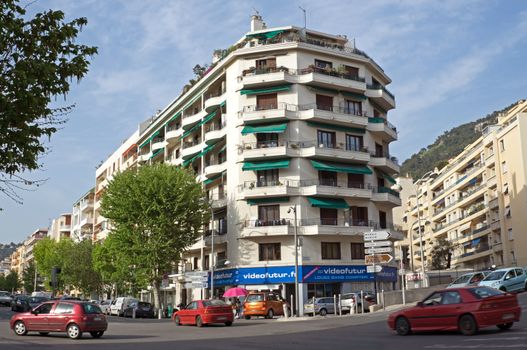 NICE, FRANCE - MAY 1: Architecture of buildings of new district on May 1, 2013 in Nice, France. City of Nice is a luxury resort on the Mediterranean coast.

Nice, France - May 1, 2013: Architecture of buildings of new district. City of Nice is a luxury resort on the Mediterranean coast.