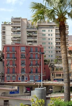 MONTE CARLO, MONACO - MAY 1: The architecture of buildings near Grand Casino on May 1, 2013 in Monte Carlo, Monaco. 

Monte Carlo, Monaco - May 1, 2013: The architecture of buildings near Grand Casino.