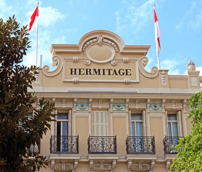 MONTE CARLO, MONACO - MAY 1: Hotel Hermitage on May 1, 2013 in Monte Carlo, Monaco. This historic luxury hotel was built in the early 1900s in the heart of Monte-Carlo.

Monte Carlo, Monaco - May 1, 2013: Hotel Hermitage. This historic luxury hotel was built in the early 1900s in the heart of Monte-Carlo.