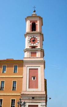 Clock tower of Rusca Palace in Nice France