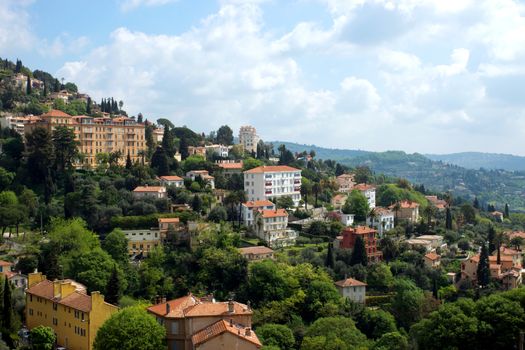 French city of Grasse built on a hill; Grasse, France