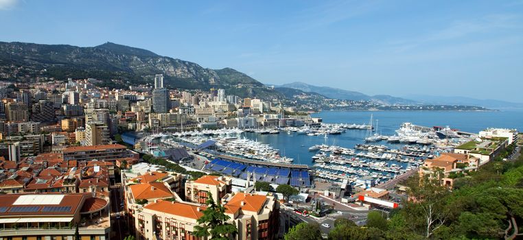 Monaco Harbour and Monte Carlo viewed from the Palace Square
