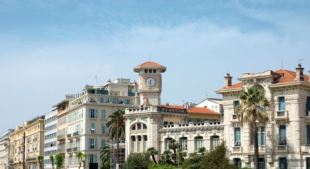 Tower clock in city of Nice, France, French riviera