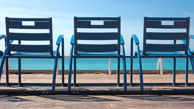 Deck Chairs in front of the sea, Nice, France