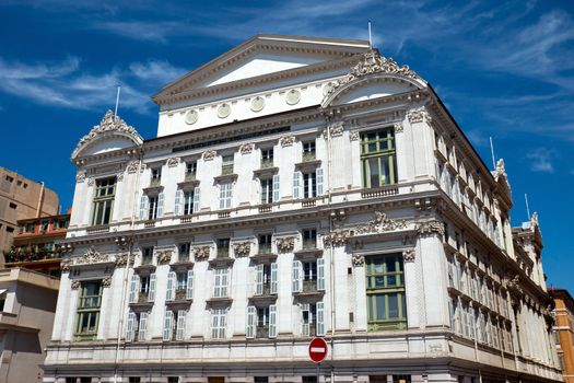 NICE, FRANCE - MAY 4: Opera de Nice located at the Promenade des Anglais on May 4, 2013 in Nice, France. It was built in 1776 by Marquess Alli-Maccarani.

Nice, France - May 4, 2013: Front facade of the Opera house. Opera de Nice located at the Promenade des Anglais. It was built in 1776 by Marquess Alli-Maccarani. Sold in 1787, it reopened in 1790 under the name “Theatre Royal”.