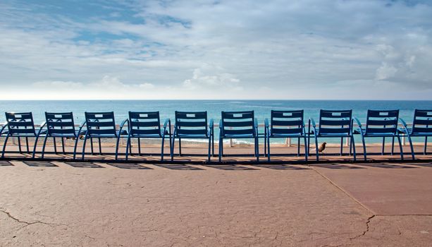 Deck Chairs in front of the sea, Nice, France
