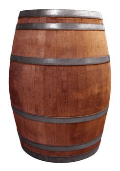 Wooden barrel for wine with steel ring. Clipping path included.