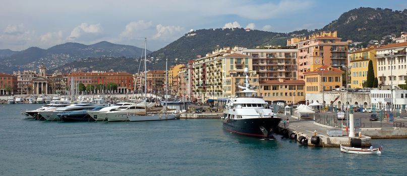 NICE, FRANCE - MAY 4: View of Port de Nice on May 4, 2013 in Nice, France. Port de Nice was started in 1745.

Nice, France - May 4, 2013: View of Port de Nice in French Riviera. Port de Nice was started in 1745.
