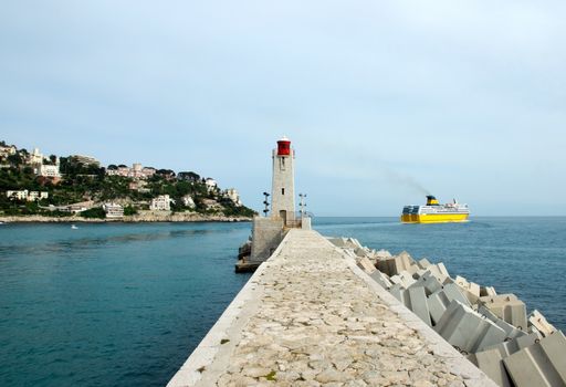 Lighthouse in the port of Nice, France 