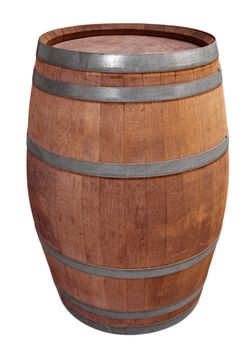 Wooden barrel for wine with steel ring. Clipping path included.