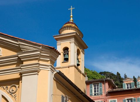 View on the bell tower in old city, Nice, France