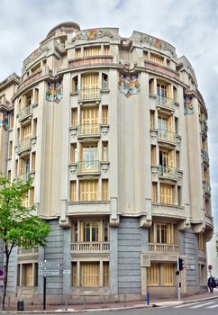 NICE, FRANCE - MAY 5: Architecture along Promenade des Anglais on May, 5, 2013 in Nice, France. It is a symbol of the Cote d'Azur and was built in 1830 at the expense of the British colony.

Nice, France - May 5, 2013: Architecture along Promenade des Anglais. Promenade des Anglais is a symbol of the Cote d'Azur and was built in 1830 at the expense of the British colony.