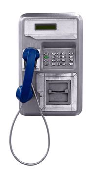 Public pay telephone isolated on white. Clipping path included.