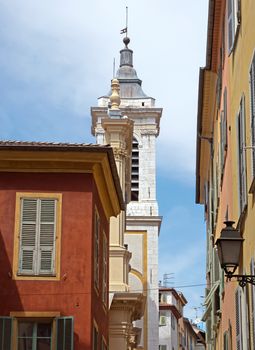 NICE, FRANCE - MAY 4: Architecture of old town on May 4, 2013 in Nice, France. 

Nice, France - May 4, 2013: Architecture of old town. There are many boutiques, cafes and restaurants.