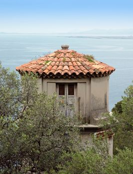 Old tower overlooking the Mediterranean Sea. Cote d'Azur. Nice, France