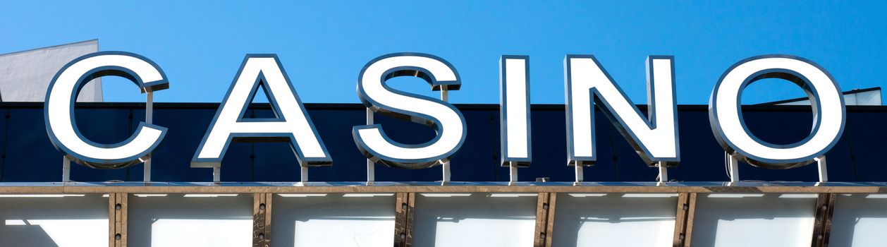 Casino sign at the Palace of Film festivals, Cannes, France.
