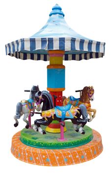 Children's carousel with horses isolated on white. Clipping Path included.