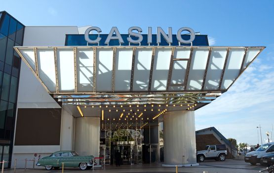 CANNES, FRANCE - MAY 6: Casino in Palace of Film festivals on May 6, 2013 in Cannes, France. Was built in 1982, architects Bennett & Druet and constructed on the site of municipal Casino.

Cannes, France - May 6, 2013: Casino in Palace of Film festivals and the congresses. Was built in 1982, architects Bennett & Druet and constructed on the site of municipal Casino.